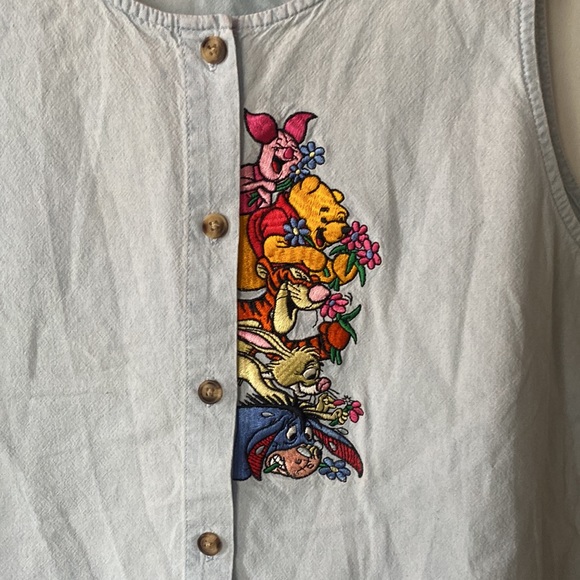 Mickey Inc Vintage Whinnie The Pooh Embroidered Sleeveless Button Down size XL - Picture 2 of 5